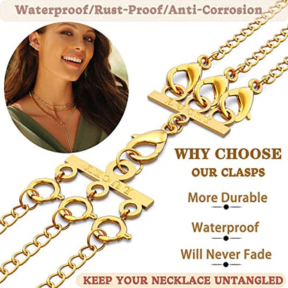 Dailyacc Lucky Necklace Layering Clasp 18K Gold and Silver Multi Strand Clasps for Stackable Necklaces - color: 2Pcs Clasp 2 + 3 Gold