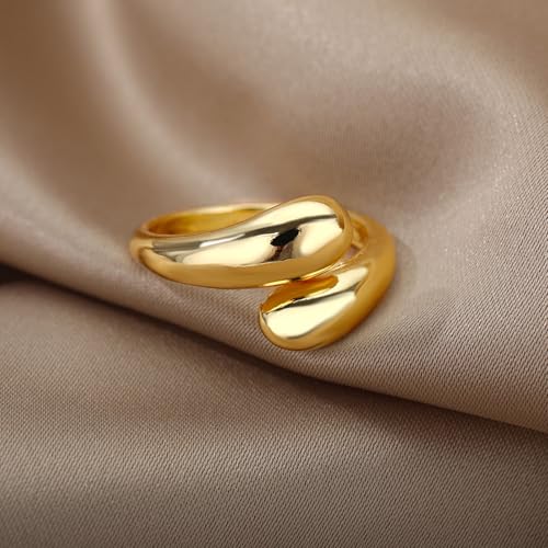 Roe Dolph Chunky Gold Rings for Women Stackable Statement Ring Set | Mixed sculptural shapes and polished surfaces create bold stacking combinations for parties dinners and everyday outfits - color: A1