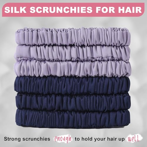 6Pcs Silk Hair Ties 100% Pure Mulberry Silk Scrunchies for Women Girls | No Hair Crease, Anti Frizz, Gentle Hold, No Damage, Color 11 - color: Color 11