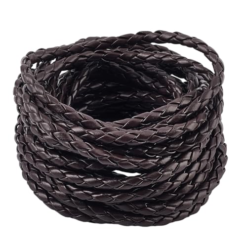 GORGECRAFT 5.5 Yard Brown Round Braided PU Leather Necklace Cord Bolo Tie String 5mm Braided Leather Cord Leatherette Strip Antique Strap for DIY Crafts Bracelet Choker Anklets Keychain Jewelry Making - color: Coconut Brown, size: 5.47 yard x 0.2 inch