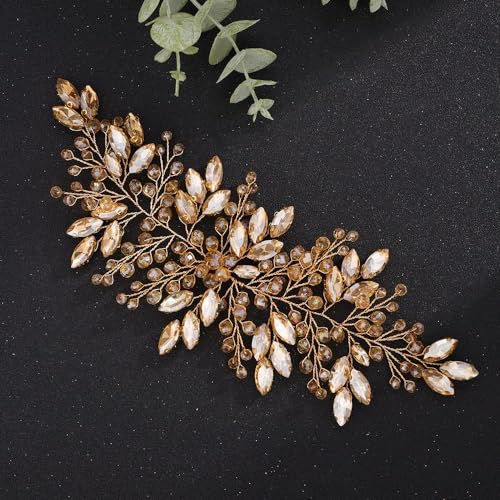 Boho Champagne Rhinestones Headband for Women Girls Wedding Bridal Handmade Branches Headpiece Special Occasion Hair Styling Jewelry (Champagne) - color: Champagne