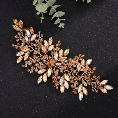 Boho Champagne Rhinestones Headband for Women Girls Wedding Bridal Handmade Branches Headpiece Special Occasion Hair Styling Jewelry (Champagne) - color: Champagne