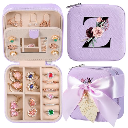 AYGXU Travel Jewelry Box for Women and Girls - Small Case With Initial A-Z - Teacher Gifts - color: purple, size: Z