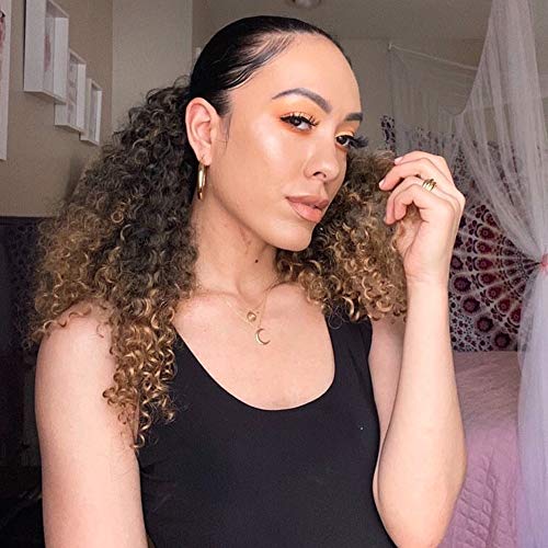 Vigorous Ponytail Extension for Women Drawstring Ponytail for African Women Short Afro Kinky Curly Pony Tails Hair Extensions - color: Mix Golden(1B/27#)