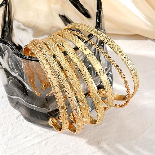 Hebelee Boho Engraved Cuff Bangle Bracelets for Women | Multi Layer Stackable Textured Bracelet Adjustable Bangles Fashion Bohemian Indian Jewelry Set