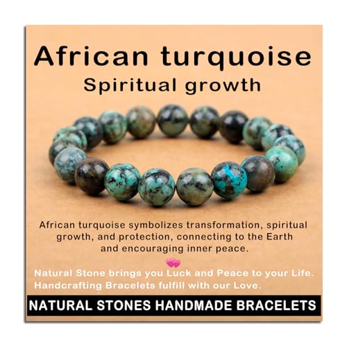 AD Beads Handmade Gemstone Stretch Elastic Bracelet Crystal Healing Reiki Nature's Beauty and Spiritual Essence Unisex (10mm, African Turquoise (Spiritual Growth)) - color: African Turquoise (Spiritual Growth), size: 10mm