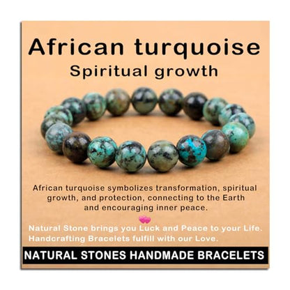 AD Beads Handmade Gemstone Stretch Elastic Bracelet Crystal Healing Reiki Nature's Beauty and Spiritual Essence Unisex (10mm, African Turquoise (Spiritual Growth)) - color: African Turquoise (Spiritual Growth), size: 10mm