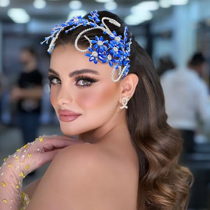 Rhinestone Bride Headband, Wedding Headpiece for Brides, Bridal Hair Accessories(Blue) - color: Blue