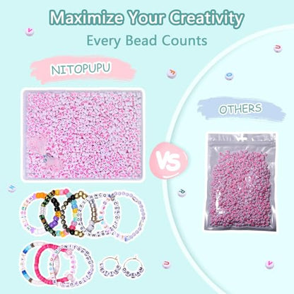 Acrylic Letter Beads Alphabet Pink Letter White Cube Beads for Friendship Bracelets and Gifts Souvenir Jewelry Making Vanlentine‘ Day Gifts(7 * 4mm Round,1000pcs) - color: Pink White(Round)