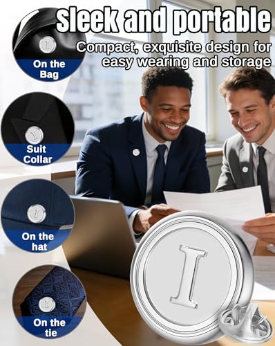 Initial Letter Pins A-Z Men Classic Brass 26 Alphabet Badge for Business & Wedding Shirt - color: Silver, style: Letter I