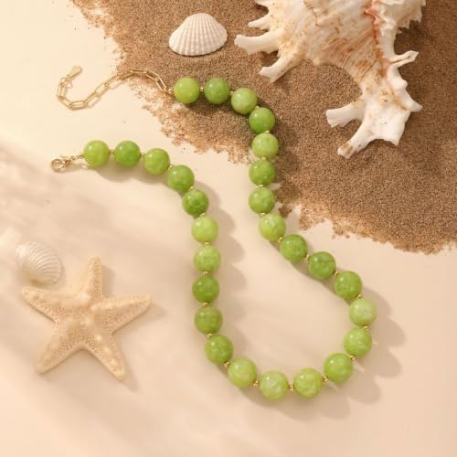 Colorful Beaded Necklace for Women Boho Statement Chunky Necklace Natural Stone Beads Gemstone Choker Necklaces Handmade Summer Beach Jewelry - color: Green