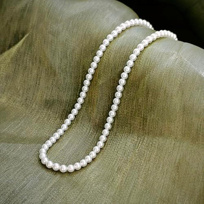 Zeffy Pearl Necklace 4MM/6MM/8MM Dainty Round Imitation Pearl Choker Necklace Wedding Pearl Necklace Delicate Jewelry for Women Simple Bridesmaid Jewelry Gifts - style: 4mm Gold Pearl Necklace(14"+2")