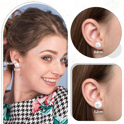 JJUNW 24 Pairs Pearl Earrings for Women, Pearl Earrings Stack, Mixed Size Pearls Earring Pack Fake Pearling Stud Ear Stack, Big Pearls Ear for Bridal Wedding Christmas Jewelry