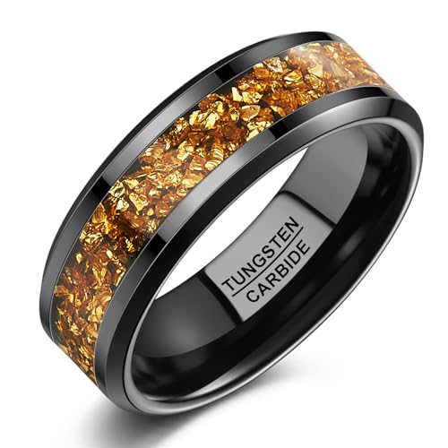 NUNCAD Black Tungsten Ring, Men's Wedding Rings with Blue/Amethyst/Galaxy Opal Ring 4mm 8mm Engagement Promise Ring Comfort Fit Size 5-12 - color: Citrine & 8mm