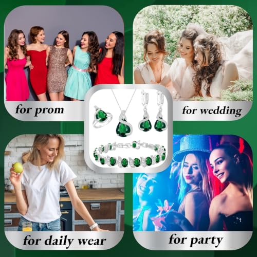 Jewelry Set for Women Teardrop Earrings Necklace Ring Bracelet Set Party Wedding Jewelry Gift for Mother Wife Friend - color: Green