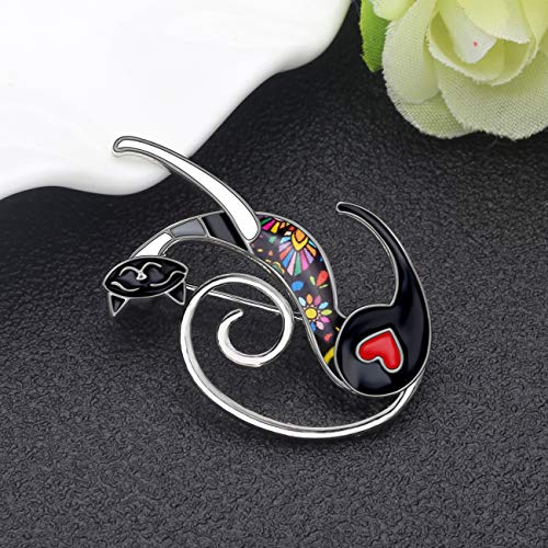 NEWEI Cat Brooch Pins for Women Girls Jacket Bag Charms Cat Pins Jewelry Gifts - color: Graphite Black