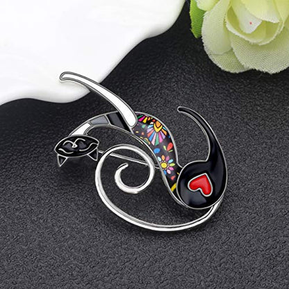 NEWEI Cat Brooch Pins for Women Girls Jacket Bag Charms Cat Pins Jewelry Gifts - color: Graphite Black