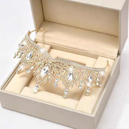 Casoty Gold Crystal Tiaras and Crowns for Women, Rhinestone Queen Headband Bridal Headpieces for Wedding Birthday Prom Quinceanera Pageant Party - color: Gold