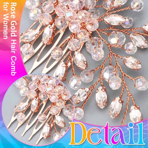 Rhinestone Hair Comb Wedding Hair Accessory for Women | Silver Bride Hair Clip Crystal Bridal Hair Piece Accessories - color: C-rose gold