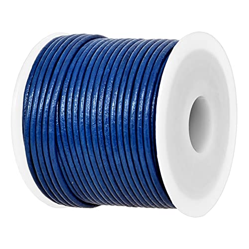 GENIQUE Real/Genuine Round Leather String Cord for Necklace, Bracelets, Jewelry, Kumihimo Braiding, DIY Projects (20 Metres) (1.5mm, Blue) - color: Blue, size: 1.5mm