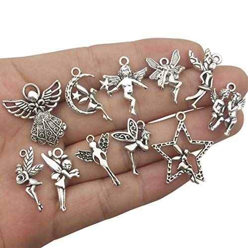 iloveDIYbeads 100g (66pcs) Craft Supplies Antique Silver Wings Angel Fairy Charms Pendants for Crafting, Jewelry Findings Making Accessory for DIY Necklace Bracelet (M151) - color: Angel charms