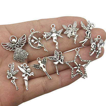 iloveDIYbeads 100g (66pcs) Craft Supplies Antique Silver Wings Angel Fairy Charms Pendants for Crafting, Jewelry Findings Making Accessory for DIY Necklace Bracelet (M151) - color: Angel charms