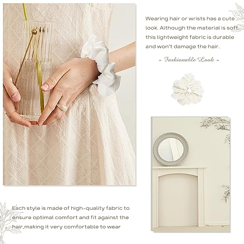 4 PCS Large Silk Satin Scrunchies for Women White Thick Hair Big Scrunchie | White / Stretched 10" Length / No Damage / Gift Box /Diameter: 5 inches / All Hairstyles - color: White, size: 1 Count (Pack of 4)