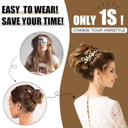 HMD Tousled Updo Messy Bun Hair Piece for Women Synthetic Hair Extension | Messy Bun Hair Piece with Elastic Scrunchie Synthetic Tousled Updos Ponytail Hairstyles for Daily Wear - color: Brown Mixed Blonde