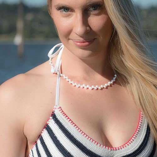 Natural Pearls Necklace, Freshwater Baroque Pearls Necklace for Women's Pearl Strand Choker Necklace 18K Gold Plated & S925 Sterling Silver Clasp White Necklace Chain - color: White Side-Drilled, 5-6mm, 18KGP Lock