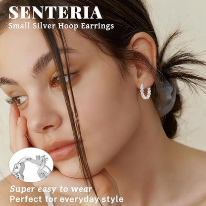 Senteria 925 Sterling Silver Post Hoop Earrings Hypoallergenic Small Heart Hoop Earrings with AAA+Cubic Zirconia Twisted Huggie Hoops Earring for Women 15MM/20MM - color: silver-heart-20mm