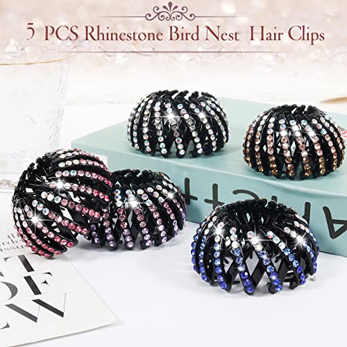 DI QIU REN 5pcs Rhinestone Bird Nest Clips Secure Ponytails and Hair Buns | Expandable Spiral Design, Sparkling Accent Detail, Lightweight Hold, Quick Styling for Thick, Thin, Curly, Straight Textures - color: Color-5