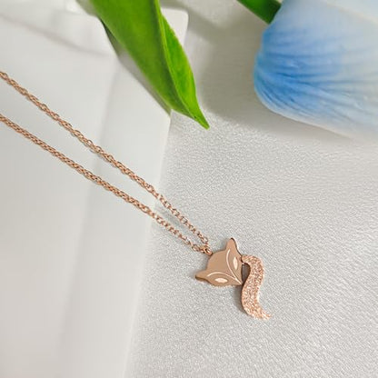 925 Sterling Silver Necklace for Women Trendy, Charming Layered Necklace with Cubic Zirconia Pendant for Her Womens Dainty Diamond Choker Necklaces Holiday Jewelry Gifts for Mom Wife Daughter Lover - color: Fox Necklace-Gold04