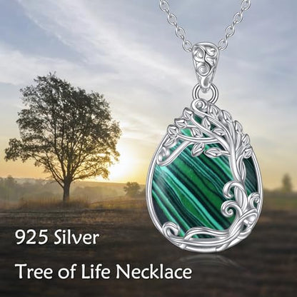 YAFEINI 925 Sterling Silver Moonstone Necklace Filigree Teardrop Pendant Necklace Jewelry for Women Girls - color: RR-Tree of Life Malachite Necklace