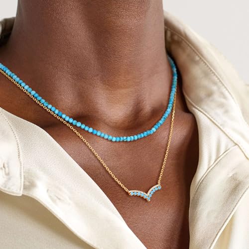 Fettero Dainty 14K Gold Plated Cubic Zirconia Necklaces for Women, Simple Bar Pendant Necklace, Mix-color Rainbow Jewelry Gold Necklace for Women Trendy Gifts - style: Tur V