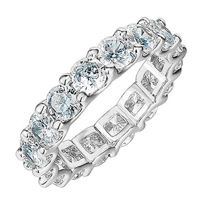 PAVOI 14K Gold Plated Eternity Ring for Women, Statement Eternity Band | Round Cubic Zirconia - Stackable Wedding Band - Love Engagement Trendy Bridal Jewelry - color: White Gold