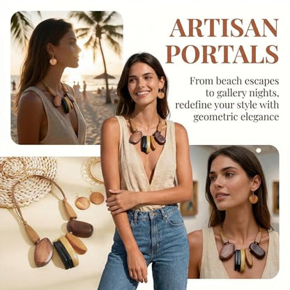 Coiris Chunky Statement Necklace and Earring Sets for Women Boho Wooden Necklaces Earrings Jewelry Set for Women - color: Classic