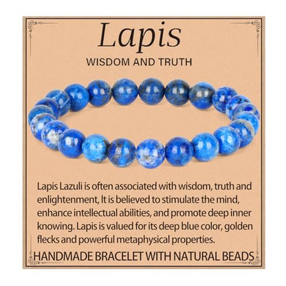 LPBeads Handmade Natural Gemstone Stretch Elastic Bracelet Healing Crystal Round Stone Beads Jewelry Gifts for Women Men - color: Lapis Lazuli, size: 8mm