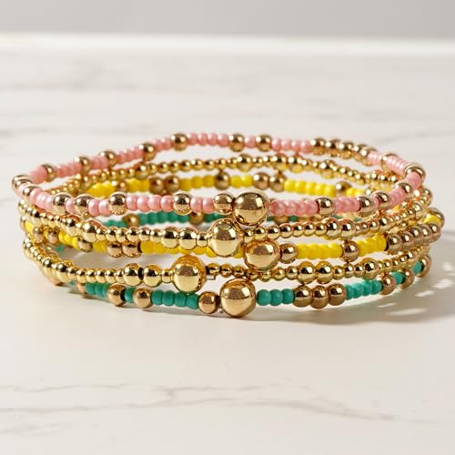 Stack Small Seed Bead Bracelets Set for Women, Boho Handmade Colorful Stretch Accessories Jewelry, Summer Beach Daily Wear Holiday Friendship Gift - color: Green