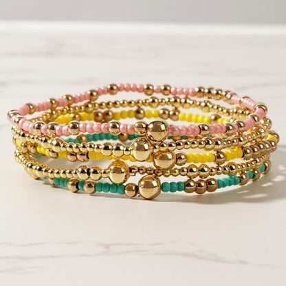 Stack Small Seed Bead Bracelets Set for Women, Boho Handmade Colorful Stretch Accessories Jewelry, Summer Beach Daily Wear Holiday Friendship Gift - color: Green