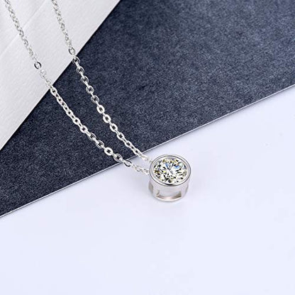 925 Sterling Silver Solitaire Cubic Zirconia Necklace for Women Teen Girls - color: April - Clear