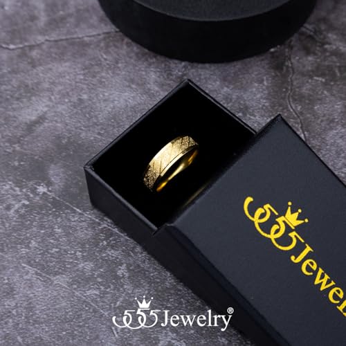 555Jewelry 4mm Sandblast Stainless Steel CZ Wedding Band Ring for Women & Men - color: Gold Style 9