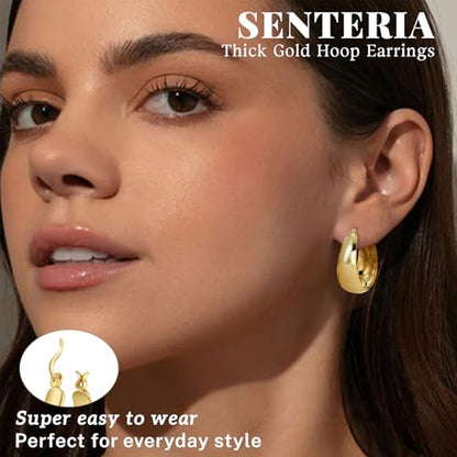 Senteria 12mm Wide Thick Sterling Silver Hoop Earrings Hypoallergenic | 14K Real Gold Plated Hoops Large Earring Lightweight Chunky Hoops Earring for Women Gift for Birthday Christmas 25/30/40/50MM - color: Gold-30mm
