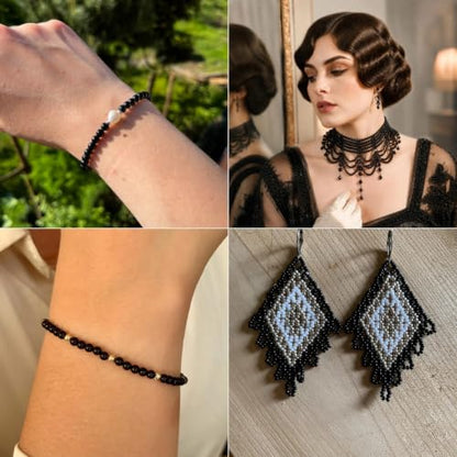 8500PCS Black Beads for Jewelry Making 4mm Small Seed Beads Bulk | Round Spacer Beads with Holes for Bracelet Necklace Earrings Crafting - color: black(4mm)