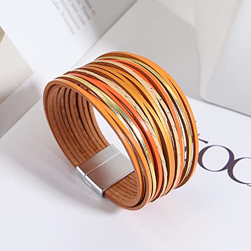 hotoo Leather Wrap Bracelet for Women - color: Orange Leather Bracelets