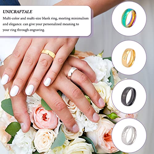 UNICRAFTALE 14Pcs Stainless Steel Plain Matte Band Ring 7 Sizes Laser Inscription Blank Finger Ring Metal Hypoallergenic Wedding Classical Ring for Jewerly Making - color: Black
