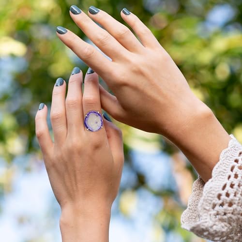 Elegant Geode Druzy Gemstone Statement Ring for Women, Adjustable Ring, Gold Plated Stone Size 20-25mm - color: Pink, style: 1