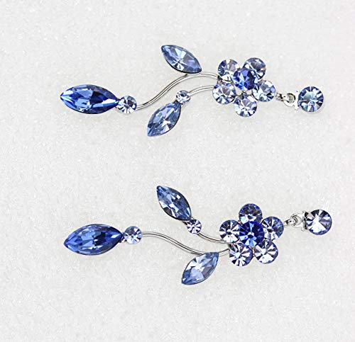 Faship Gorgeous Rhinestone Crystal Floral Necklace Earrings Set - color: Blue