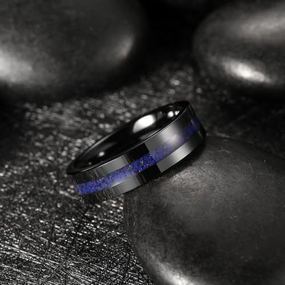 King Will Wood Wedding Band Wood Inlay for Men - color: Black-6mm