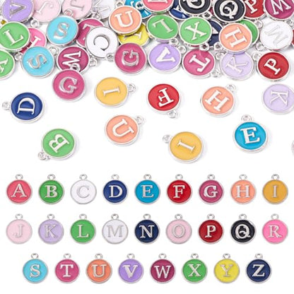 Cheriswelry Letter Alphabet Charm for Jewelry Making Initial Letter A-Z Pendants Flat Round Hexagon Alloy Enamel Charms for Necklace Bracelet Earring Jewelry Making DIY Craft - color: Platinum