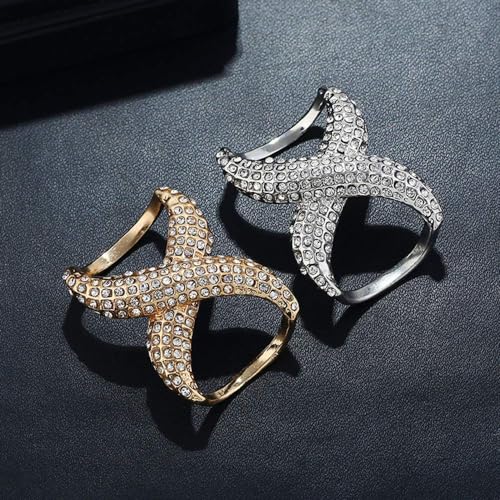 2 PCS Fashion Scarf Clips Scarf Ring Buckle Rhinestone Scarf Ring Buckle Silk Scarf Clasp Clips for Women Lady Girls, Gold, Medium